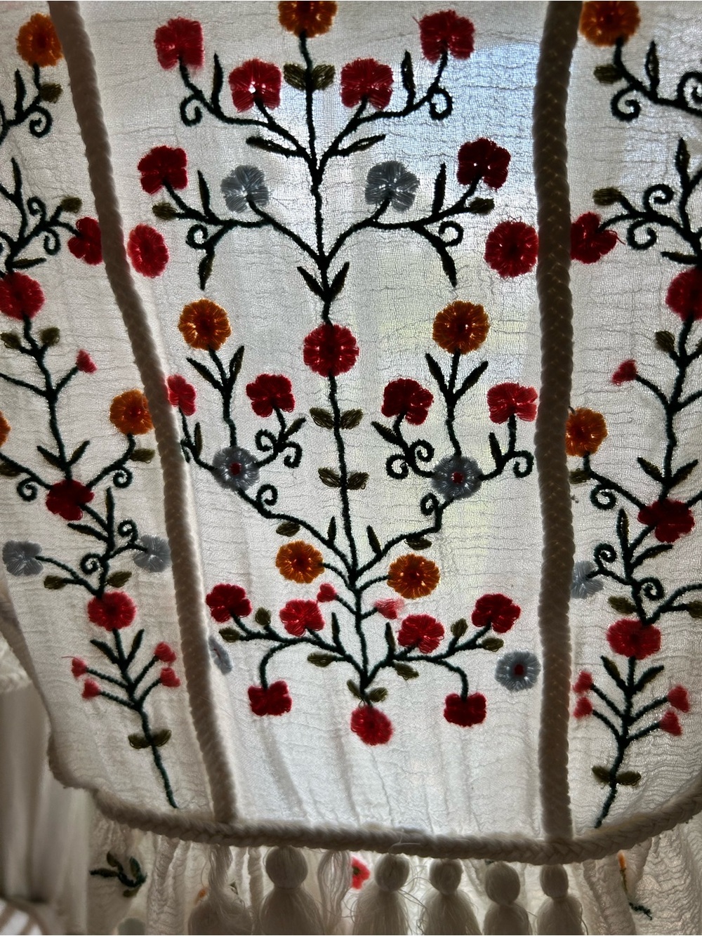 Zara Cream Embroidered Tie Front Cropped Cardigan Floral Kimono Blouse Size S - Picture 9 of 14